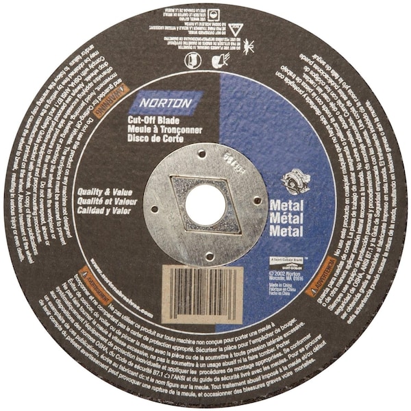 Norton Co CIRCULAR SAW BLADES, Type 1 -Reinforced - Metal - Aluminum Oxide, 6-1/2 x 1/8 x DM, Max RPM: 9405 076607-89000 - main